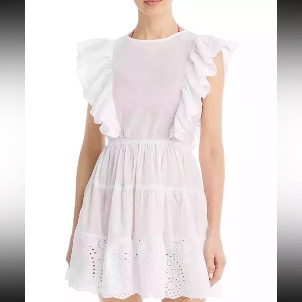 AQUA Swim Eyelet Flutter Mini Dress Swim Cover-Up